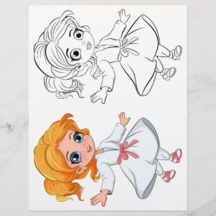 Färgsida för cute-tecknad-flicka reklamblad