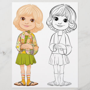 Färgsida för cute-tecknad-flicka reklamblad