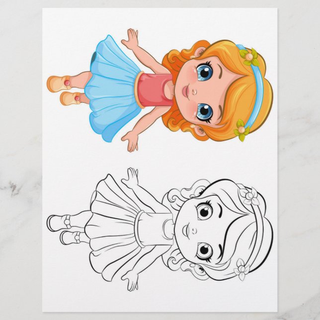 Färgsida för cute-Tecknad-flicka Reklamblad (Framsidan)