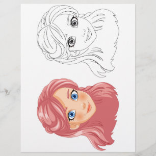 Färgsida för cute-Tecknad-flicka Reklamblad