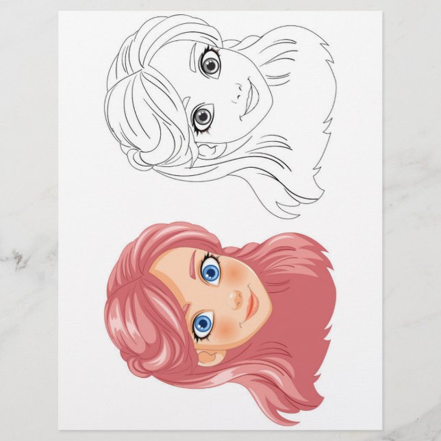 Färgsida för cute-Tecknad-flicka Reklamblad (Framsidan)
