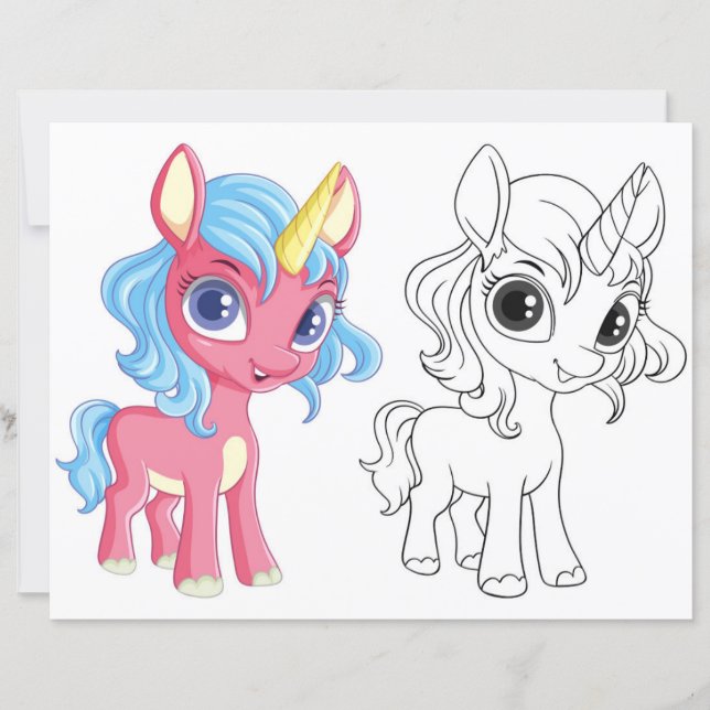 Färgsida för Cute Tecknad Unicorn (Framsida)