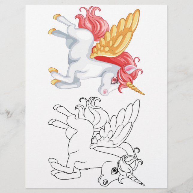 Färgsida för Cute Tecknad Unicorn (Framsida)