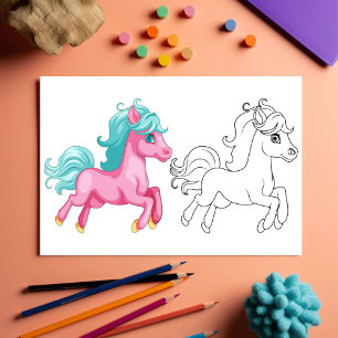 Färgsida för Cute Tecknad Unicorn Reklamblad