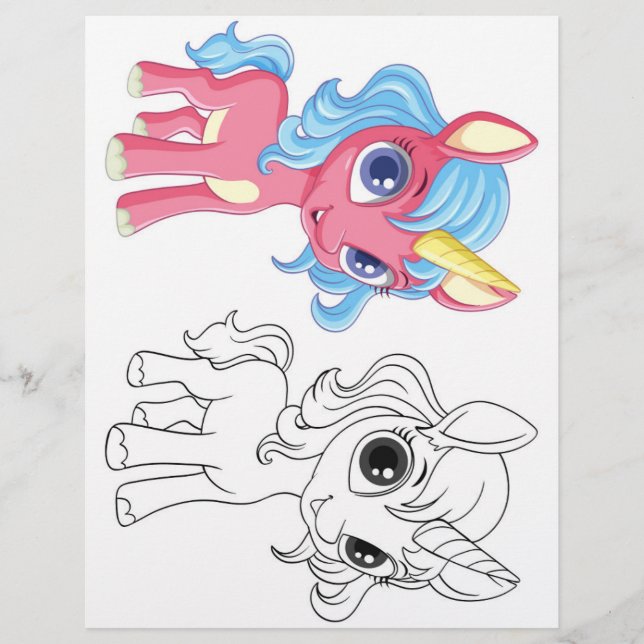 Färgsida för Cute Tecknad Unicorn Reklamblad (Framsidan)