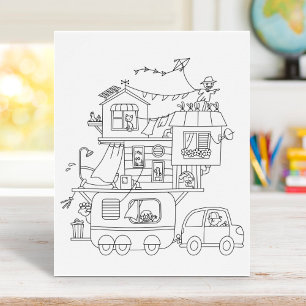 Färgsida för Family Camping Trailer Poster