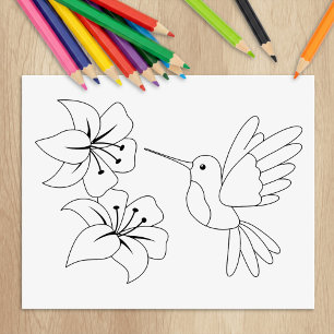 Färgsida för Hummingbird och Flowers Stämpel