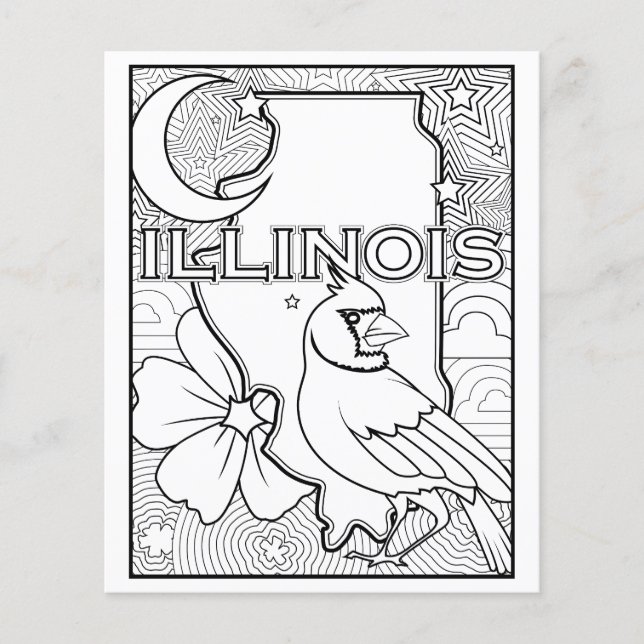 Färgsida för illinois-tillståndsform för fågelblom flygblad (Framsidan)