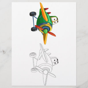 Färgsida för ljuddämpande Tecknad flygplan Reklamblad