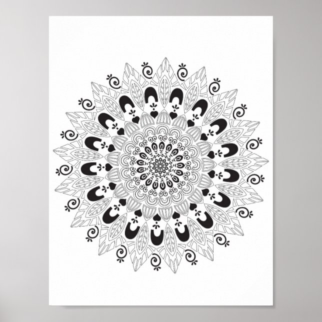 Färgsida för Mandala Flower Design Poster (Framsidan)
