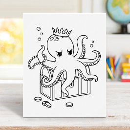 Färgsida för Octopus Guarding Treasure Chest Poster