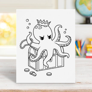 Färgsida för Octopus Guarding Treasure Chest Poster