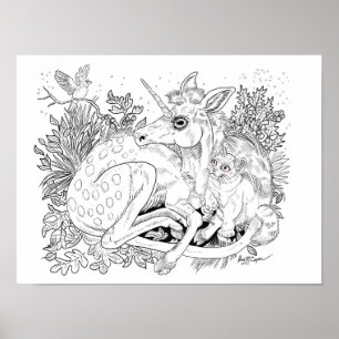 Färgsida för Unicorn Foal Enchanged Friends Poster