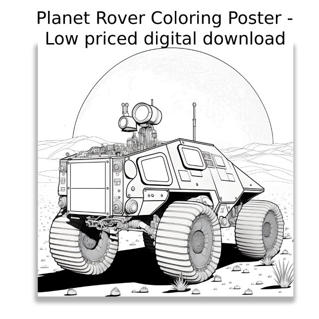 Färgsida - Planet Rover, Färg eget Poster (Image shows a fictional planetary rover vehicle  designed to be colored in by the user. )