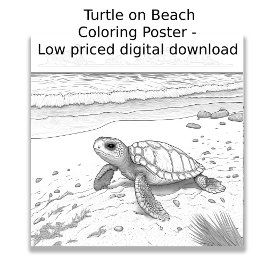 Färgsida - Turtle on Beach, Färg Ditt eget Poster