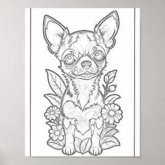 Färgsidan Chihuahua med Daisy Blommor Poster