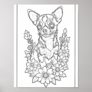 Färgsidan Chihuahua med Sol Poster