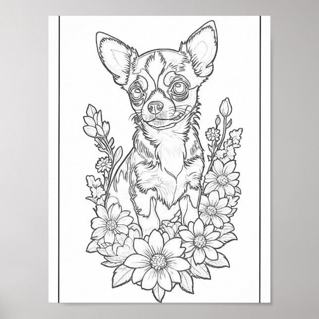 Färgsidan Chihuahua med Sol Poster (Framsidan)