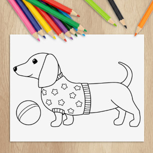 Färgsidan Dachshund Wiener Hund och Boll Stämpel