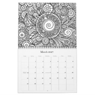 Färgsidor Blommor Doodle Art  Kalender