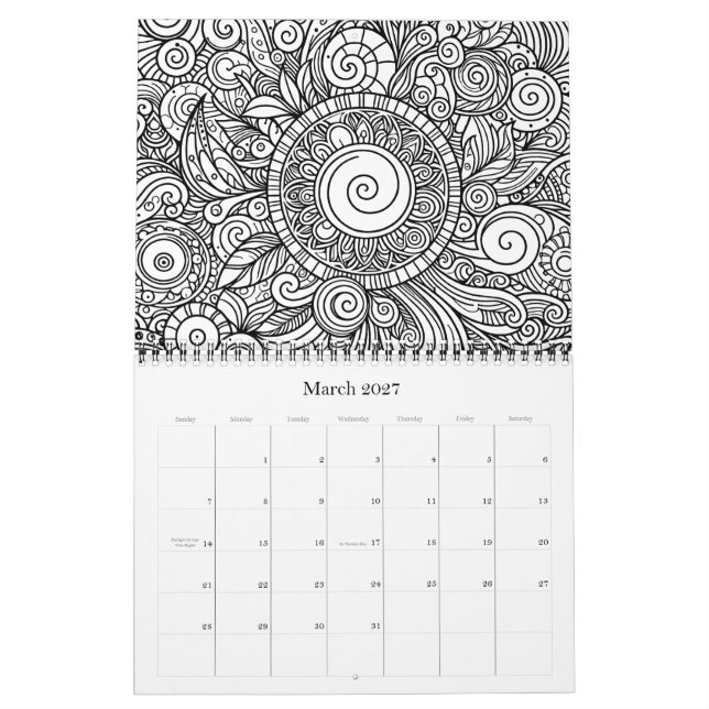 Färgsidor Blommor Doodle Art  Kalender (Mar 2027)