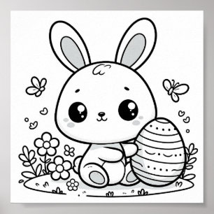 Färgsidor för Cute Påskhare kan skrivas ut Poster