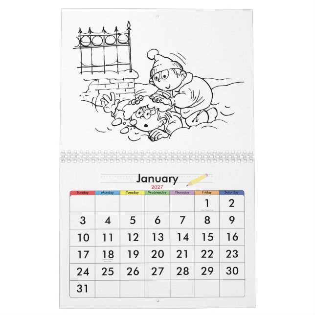 Färgsidor i anpassningsbar Kalender 2015 För barn (Jan 2027)
