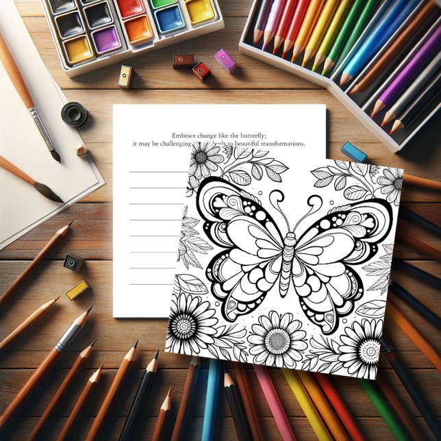 Färgsidor med fjäril med Journal Inbjudningar (Butterfly coloring pages for adults on sturdy card stock ideal for mixed media. Journal on back.)