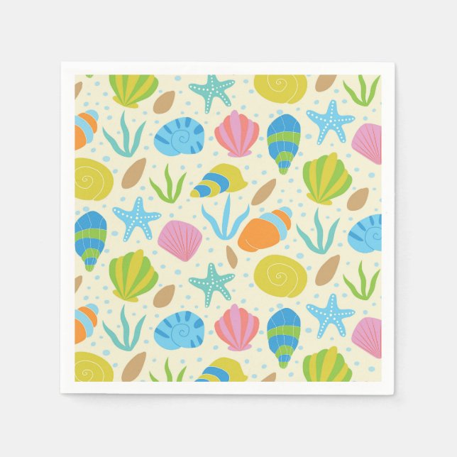 Färgsiga sjöceller och Starfish Coastal Mönster Pappersservett (Framsidan)