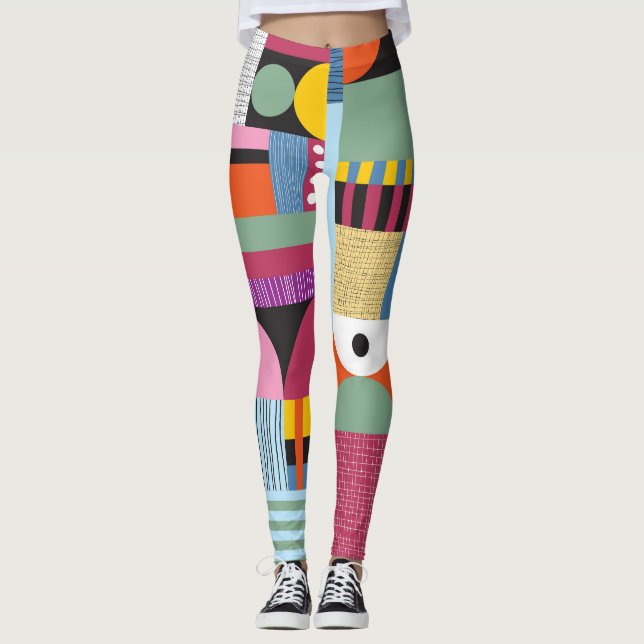 Färgskandinaviskt: Cheerful Mönster Mix. Leggings (Framsida)