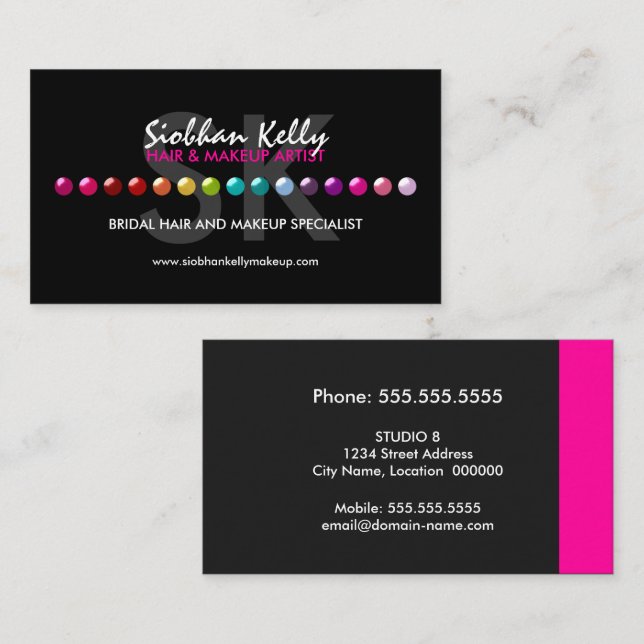 Färgskapande makeup Artist Monogram Visitkort (Fram/baksida)