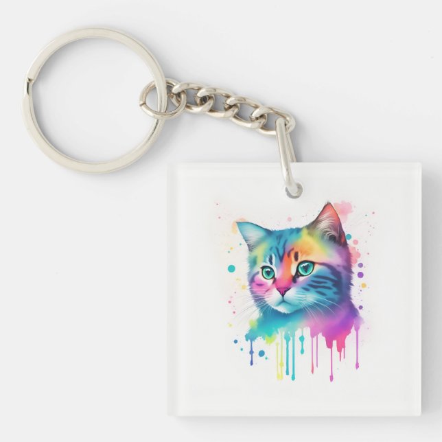 Färgskapande nyckelkedja för kattkonst (Framsidan)