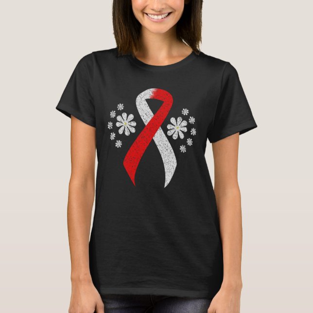 Färgskartat rött och vitt band t shirt (Framsida)