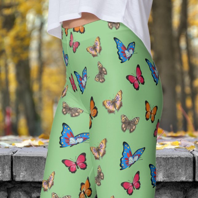 Färgskiffer Mönster Leggings (Colorful Sage Butterflies Pattern Leggings)