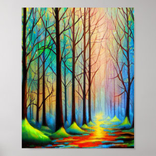 Färgskog i höstskogen väg poster