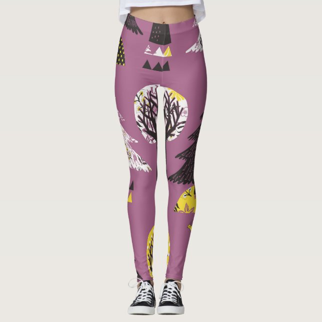 Färgskog med fåglar, sömlös bricka. leggings (Framsida)