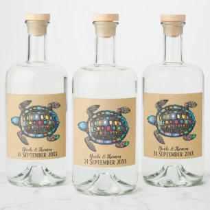 Färgsköldpadda Sandy Beach Spritflaskor Etikett