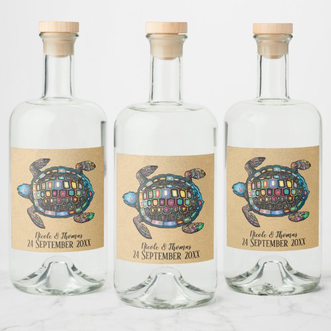 Färgsköldpadda Sandy Beach Spritflaskor Etikett (Flaskor)
