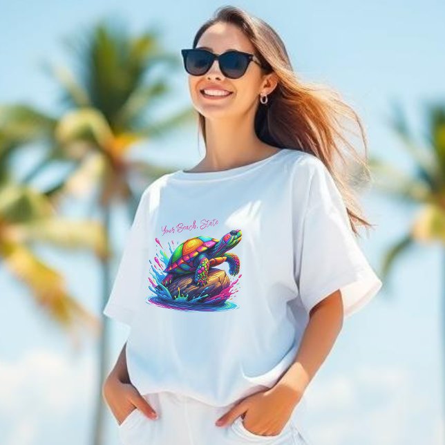 Färgsköldpadda Stänk- T Shirt (Colorful Turtle Splash-Fisherman  Core-Dopamine Dressing-Women T shirt)