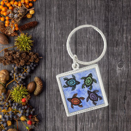 Färgsköldpaddor av Abstrakt Fyrkantig Silverfärgad Nyckelring