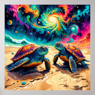Färgsköldpaddor under den kosmetiska Himmel Poster