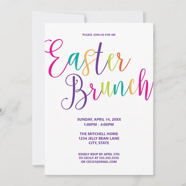 Färgskrift Typografi Påsk Brunch Inbjudningar (Framsida)