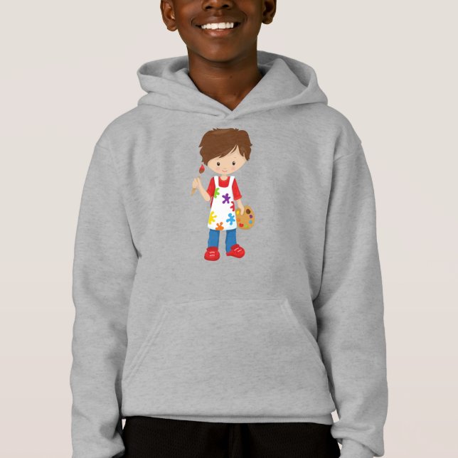 Färgskrivare, färgartist, cute Boy, Brown Hair T Shirt (Framsida)