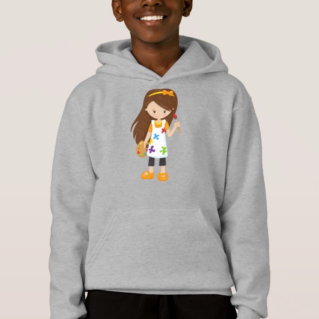Färgskrivare, färgkonstnär, Cute Girl, Brown Hair T Shirt (Framsida)