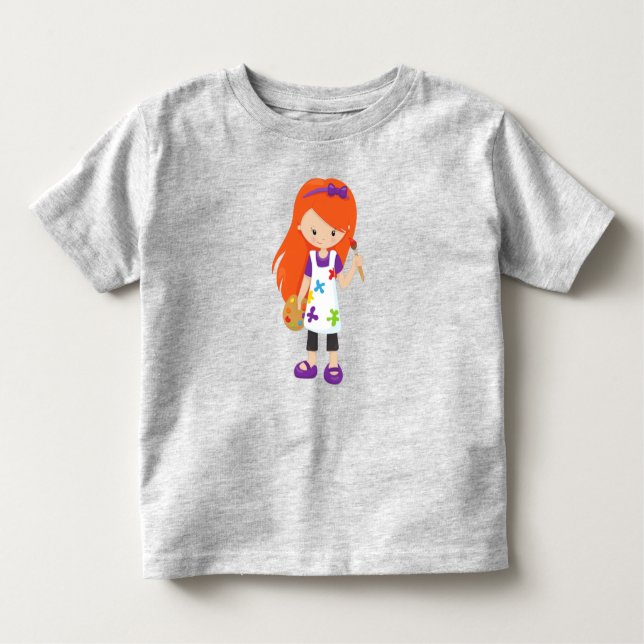 Färgskrivare, färgkonstnär, Cute Girl, Orange Hair T Shirt (Framsida)