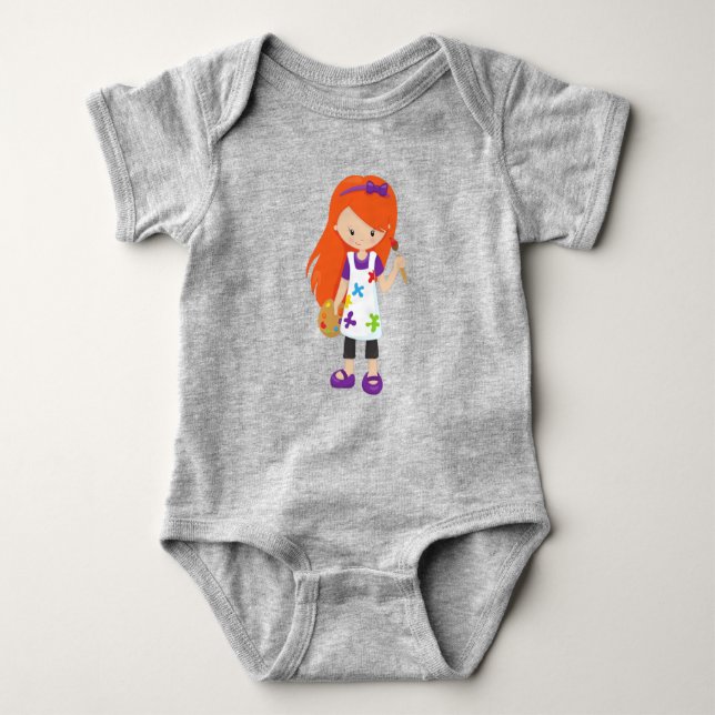 Färgskrivare, färgkonstnär, Cute Girl, Orange Hair T Shirt (Framsida)