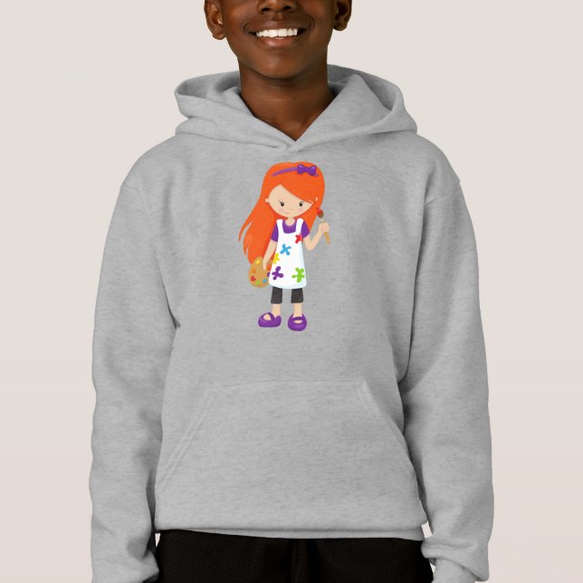 Färgskrivare, färgkonstnär, Cute Girl, Orange Hair T Shirt (Framsida)
