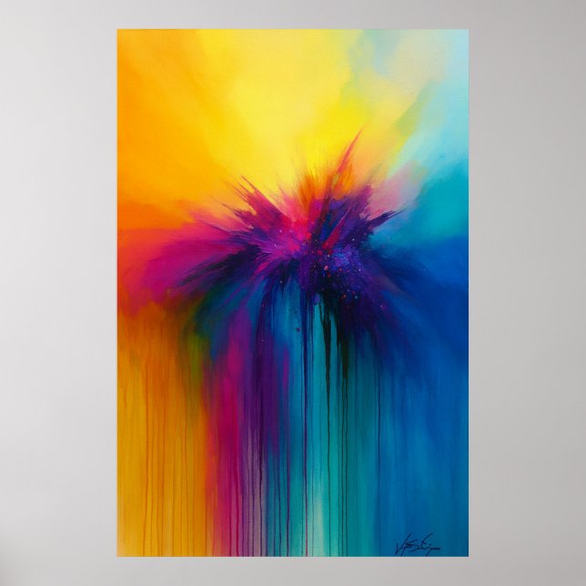 Färgskurar Kaskad Abstrakt Explosion Poster (Framsidan)