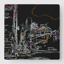 Färgskylin på Manhattan Fyrkantig Klocka