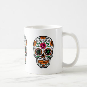 Färgsocker Blommigt Skull 4 Kaffemugg